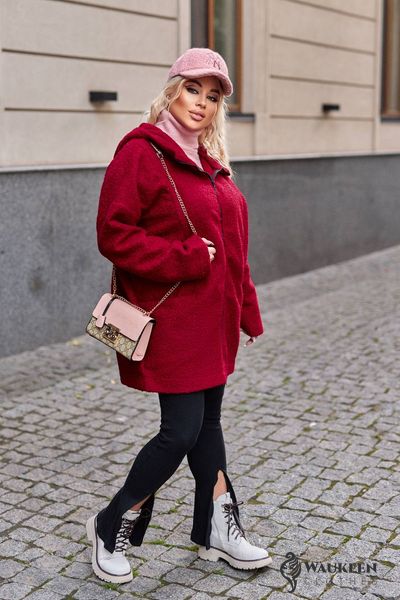 Женская теплая куртка бордового цвета р.62/64 380591 380591 фото