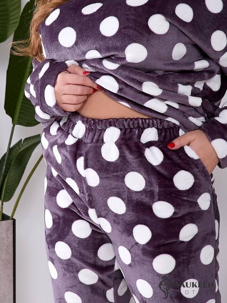 Жіноча махрова піжама в горох колір баклажан р.44/46 448308 448308 фото