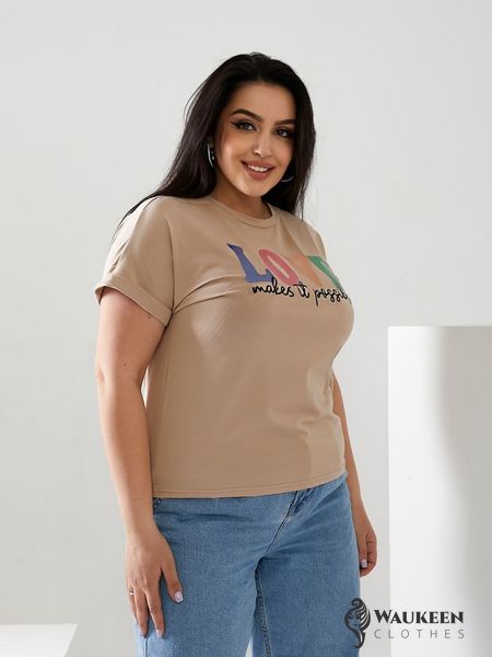 Жіноча футболка LOVE колір бежевий р.48/50 432483 432483 фото