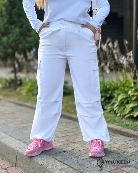 Жіночі брюки карго колір білий р.50/52 440161 440161 фото
