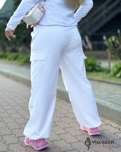 Жіночі брюки карго колір білий р.50/52 440161 440161 фото