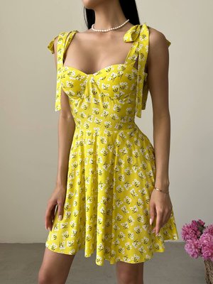 Женское платье с завязками на плечах цвет желтый р.46 438067 438069 фото