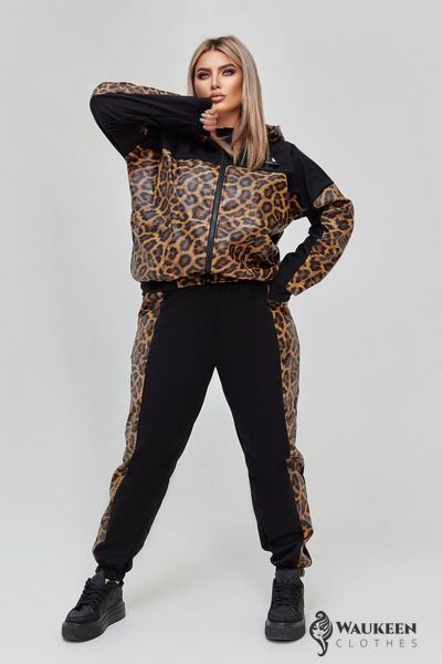 Женский прогулочный костюм цвет черный принт леопард р.56/58 448870 448870 фото