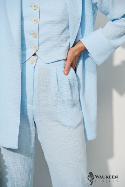 Жіночий мусліновий костюм-трійка колір світло-блакитний р.M 459181 459181 фото
