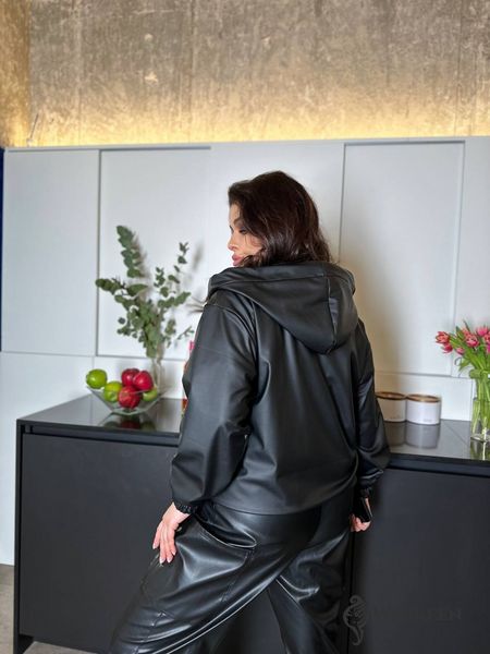 Жіноча куртка із еко шкіри колір чорний р.48/52 451294 451294 фото