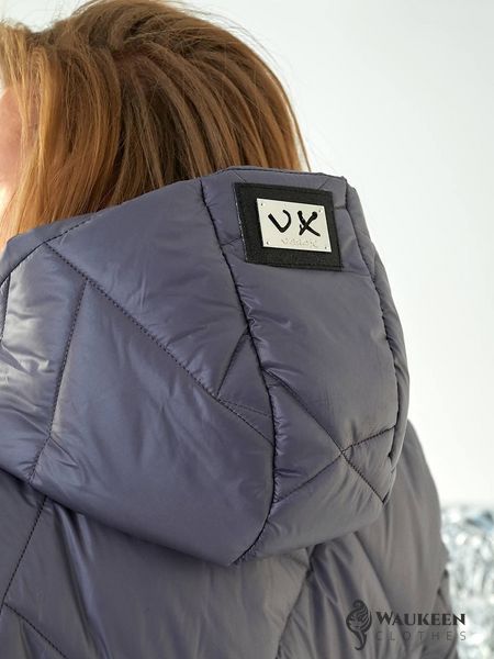 Жіноча стьобана куртка прямого крою з накладними кишенями сірого кольору р.52/54 385931 385928 фото