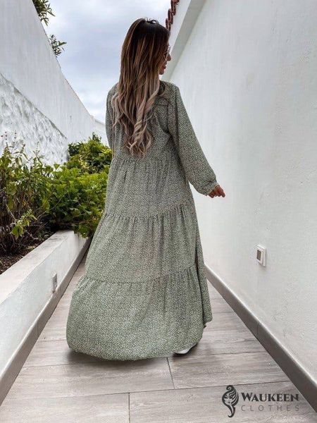 Жіноча довга сукня шовкова оливкового кольору р.42/46 358554 358554 фото
