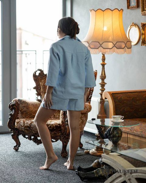 Жіночий піжамний костюм двійка Valentina колір блакитний р.L 450191 450191 фото