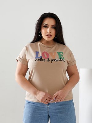 Женская футболка LOVE цвет бежевый р.56/58 432485 432485 фото