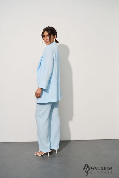 Жіночий мусліновий костюм-трійка колір світло-блакитний р.S 459107 459107 фото