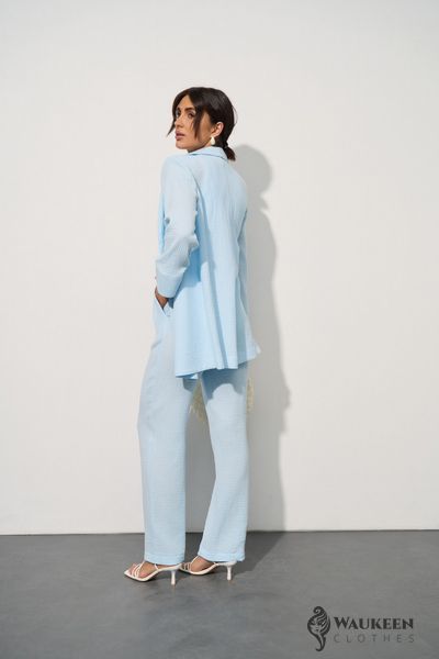Жіночий мусліновий костюм-трійка колір світло-блакитний р.S 459107 459107 фото