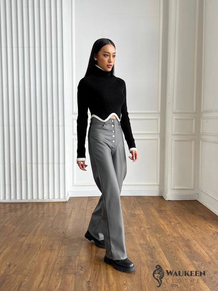 Жіночі штани з еко-шкіри колір сірий р.42 445244 445244 фото