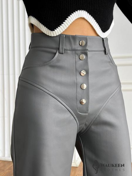 Женские брюки из эко-кожи цвет серый р.42 445244 445244 фото