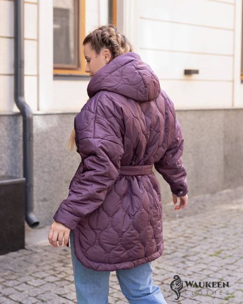 Жіноча куртка з поясом колір фіолет р.58/60 440926 440926 фото