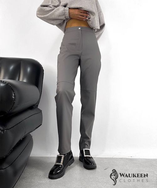 Жіночі штани з еко шкіри колір сірий р.46/48 443976 443976 фото