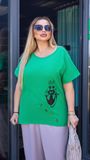 Жіноча блуза з льону колір зелений р.46/48 459999 459999 фото
