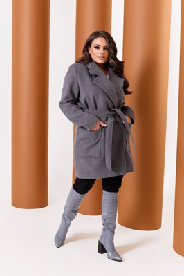 Жіноче пальто із кашеміру на підкладці з поясом сірий р.48/50 376133 376187 фото