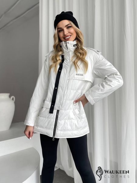 Жіноча тепла куртка колір білий р.L 450438 450438 фото