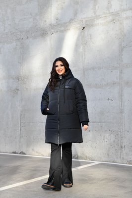 Жіноча куртка-пальто із плащової тканини колір чорний р.48/50 448372 448372 фото