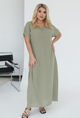 Жіноча сукня вільного крою міді колір оливка р.48/50 459996 459996 фото