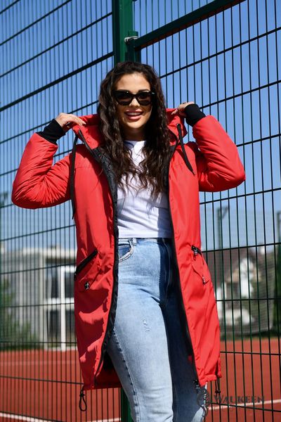 Жіноча куртка з капюшоном колір червоний р.48/50 449633 449633 фото