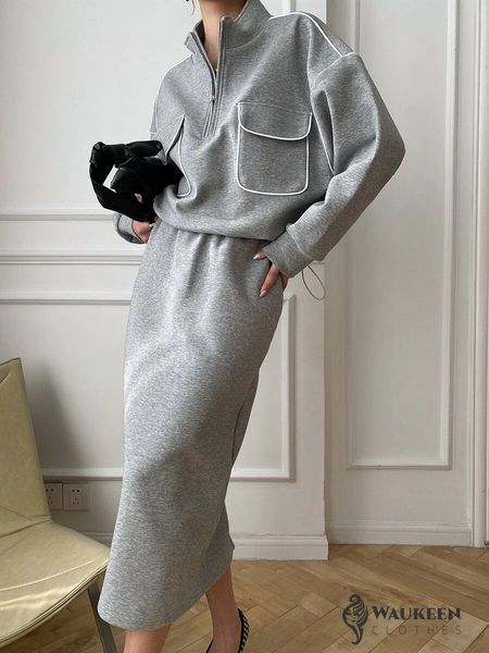 Жіночий костюм двійка зі спідницею колір сірий меланж р.58/60 451725 451725 фото