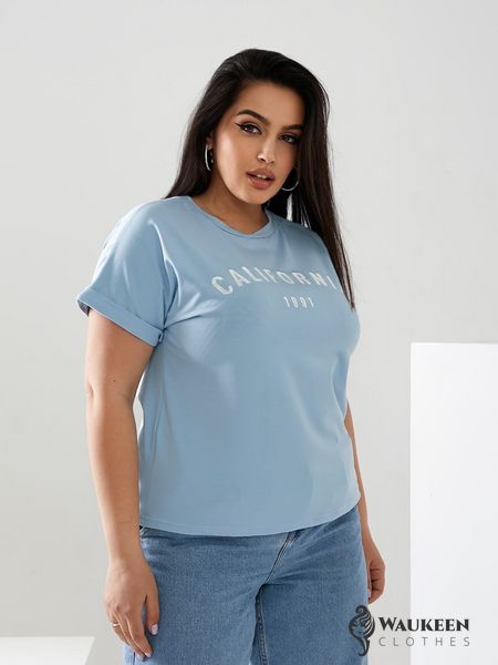 Жіноча футболка California колір блакитний р.48/50 432444 432444 фото