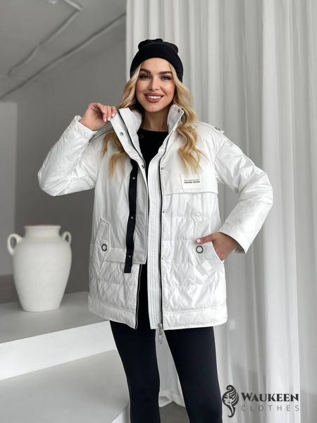 Жіноча тепла куртка колір білий р.M 450437 450437 фото