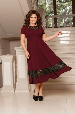 Женское нарядное платье с кружевами цвет марсала р.48/50 374382 374382 фото