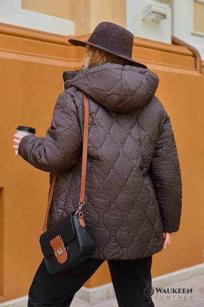 Жіноча тепла куртка колір шоколад р.58/60 445180 445180 фото