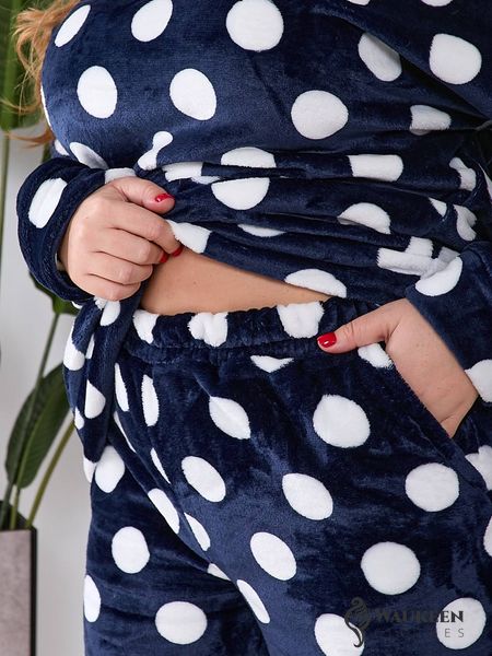 Жіноча махрова піжама в горох колір синій р.44/46 448310 448310 фото