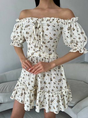 Женское летнее платье из муслина цвет молоко-горчичный р.46/48 437211 437211 фото