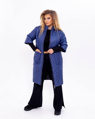 Жіноча куртка-пальто з плащової тканини синього кольору р.68 377511 377511 фото