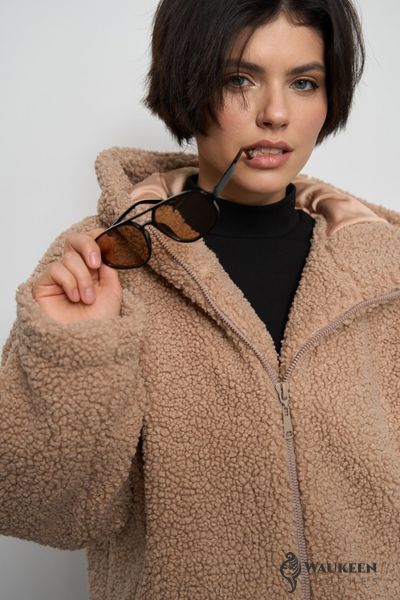 Жіноча куртка Тедді баранчик з капюшоном колір капучино р.L/XL 450902 450902 фото