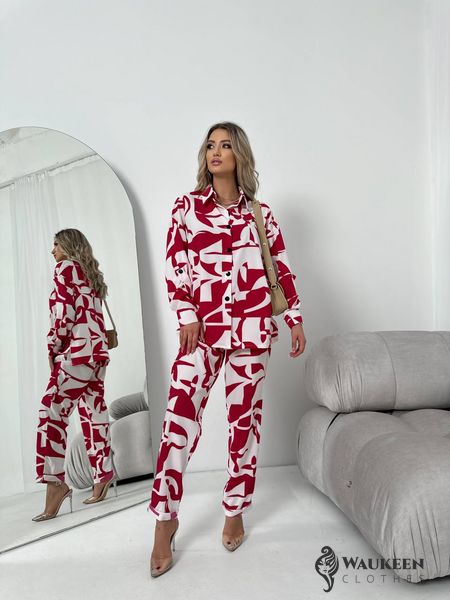 Жіночий костюм із шовкового софту колір червоний р.42/44 454739 454739 фото
