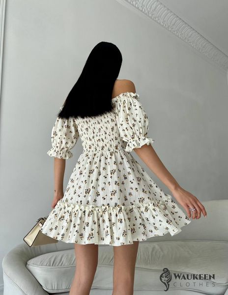 Жіноча літня сукня з мусліну колір молоко-гірчичний р.46/48 437211 437211 фото