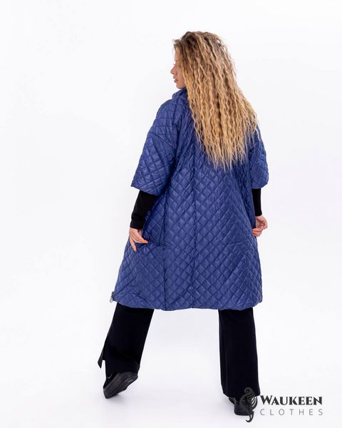 Жіноча куртка-пальто з плащової тканини синього кольору р.68 377511 377511 фото