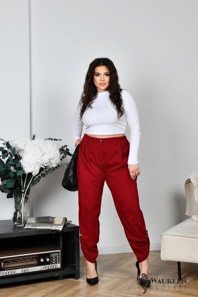 Жіночі брюки із мікровельвету колір червоний р.48/50 453799 453799 фото