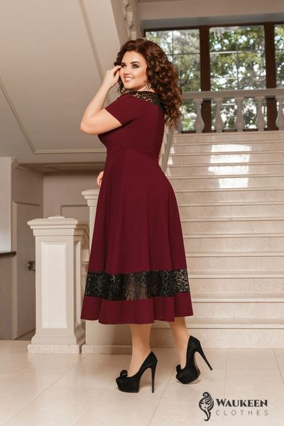 Жіноча нарядна сукня з мереживами кольору марсала р.56/58 382010 382010 фото