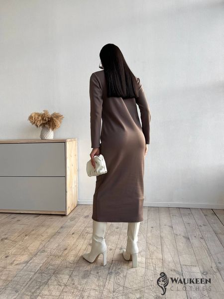 Жіноче максі плаття з рибани на флісі колір коричневий р.42/44 446054 446054 фото