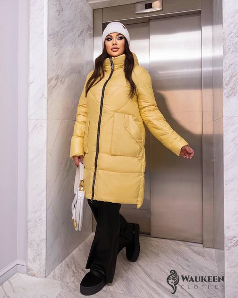 Жіноча подовжена куртка колір жовтий р.L 448561 448561 фото