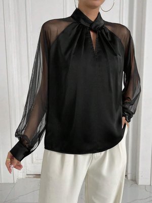 Женская блуза из шелка цвет черный р.46/48 453217 453217 фото