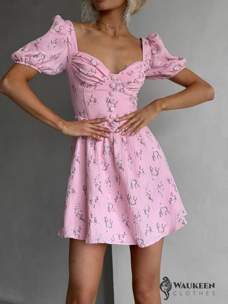 Женское платье мини из муслина цвет розовый р.42 459483 459483 фото