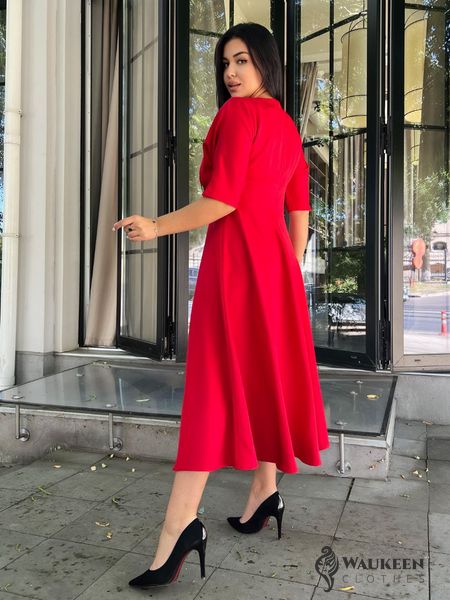 Жіноча сукня міді з креп-костюмки колір червоний р.48 444640 444640 фото