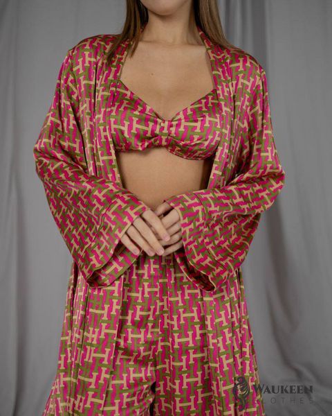 Жіночий піжамний костюм трійка колір рожевий р.L/XL 448621 448464 фото