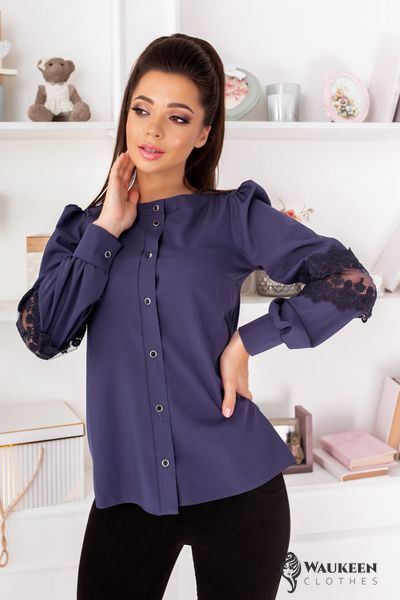 Жіноча блуза з рукавами з мереживом фіолетового кольору р.56/58 380939 380939 фото