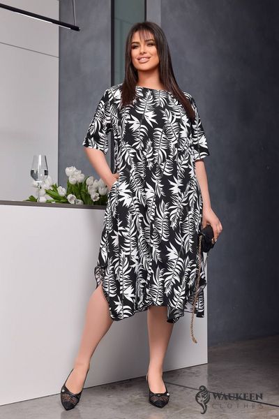 Жіноча сукня із софту колір чорний з білим р.62/64 453441 453441 фото