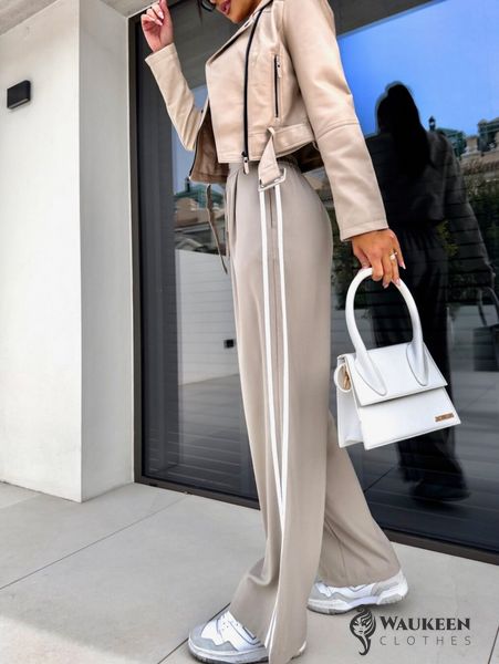 Жіночі брюки з лампасами колір бежевий р.42/44 453635 453635 фото