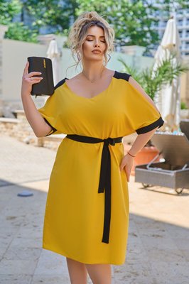 Женское платье с поясом цвет желтый р.48/50 437735 437735 фото