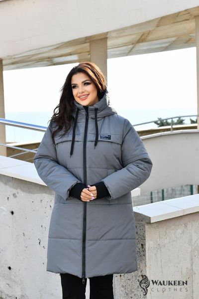 Жіноча куртка-пальто із плащової тканини колір графіт р.48/50 448369 448369 фото